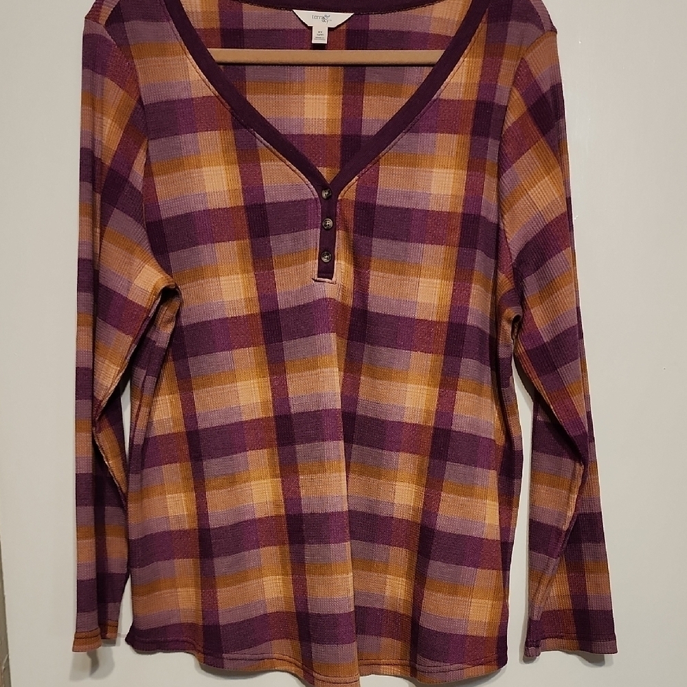 Terra & Sky Orange Purple Long Sleeve Blouse